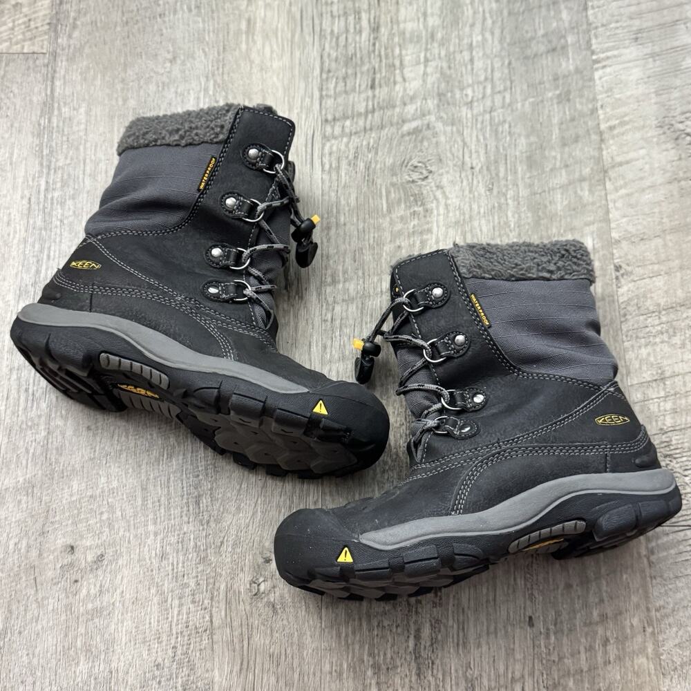 KEEN Boots Youth Boys Size 3 Basin Snow Black Leather Insulated Waterproof Gorp